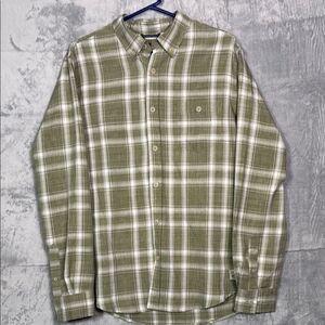 Weatherproof Green White Plaid Soft Full Button Up Long Sleeve Shirt Size Medium
